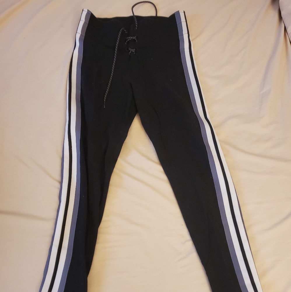 PINK: Black leggings With Stripes
